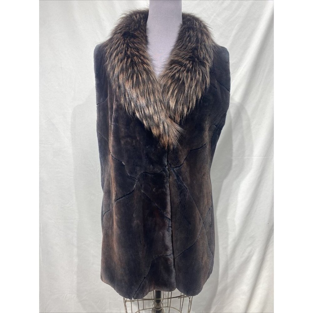 sheared beaver vest wine fox collar (50131)